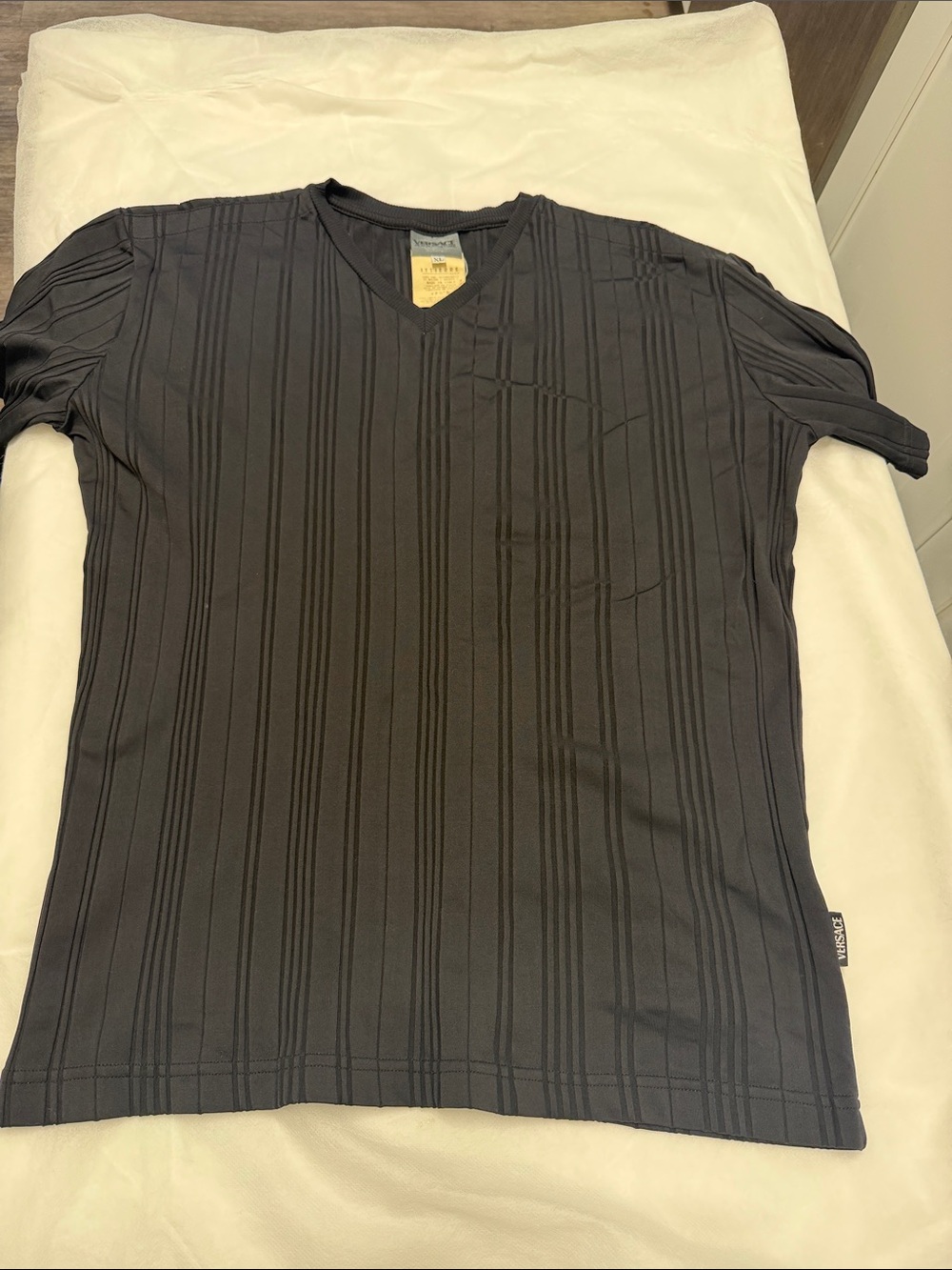 Vintage Versace Black Ribbed V-Neck Short Sleeve Tee
